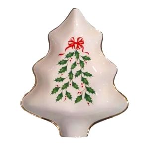 Lenox For The Holidays 8" Holiday Christmas Tree Dish Holly Berry Bow Candy Dish